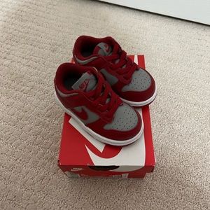 Toddler size 5c nike dunk red and grey worn once like new